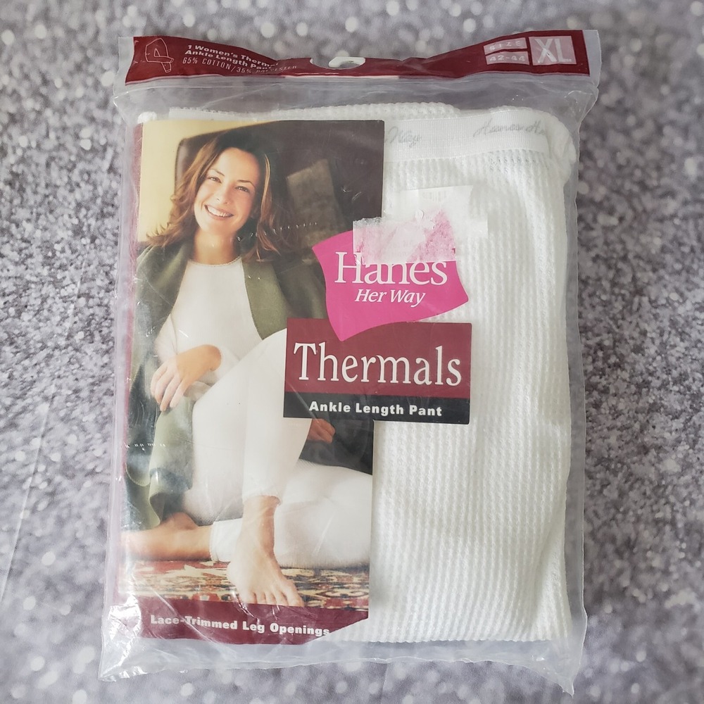 Hanes Her Way Thermal Ankle Length Pant Size XL White Lace Trim Leg Opening